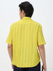 Men's Yellow Cotton Half Sleeve Oversized Fit Textured Shirt with Cuban Collar