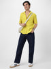 Men's Yellow Cotton Half Sleeve Oversized Fit Textured Shirt with Cuban Collar