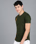 Men's Printed Olive Round Neck Half Sleeve Slim Fit Cotton T-Shirt