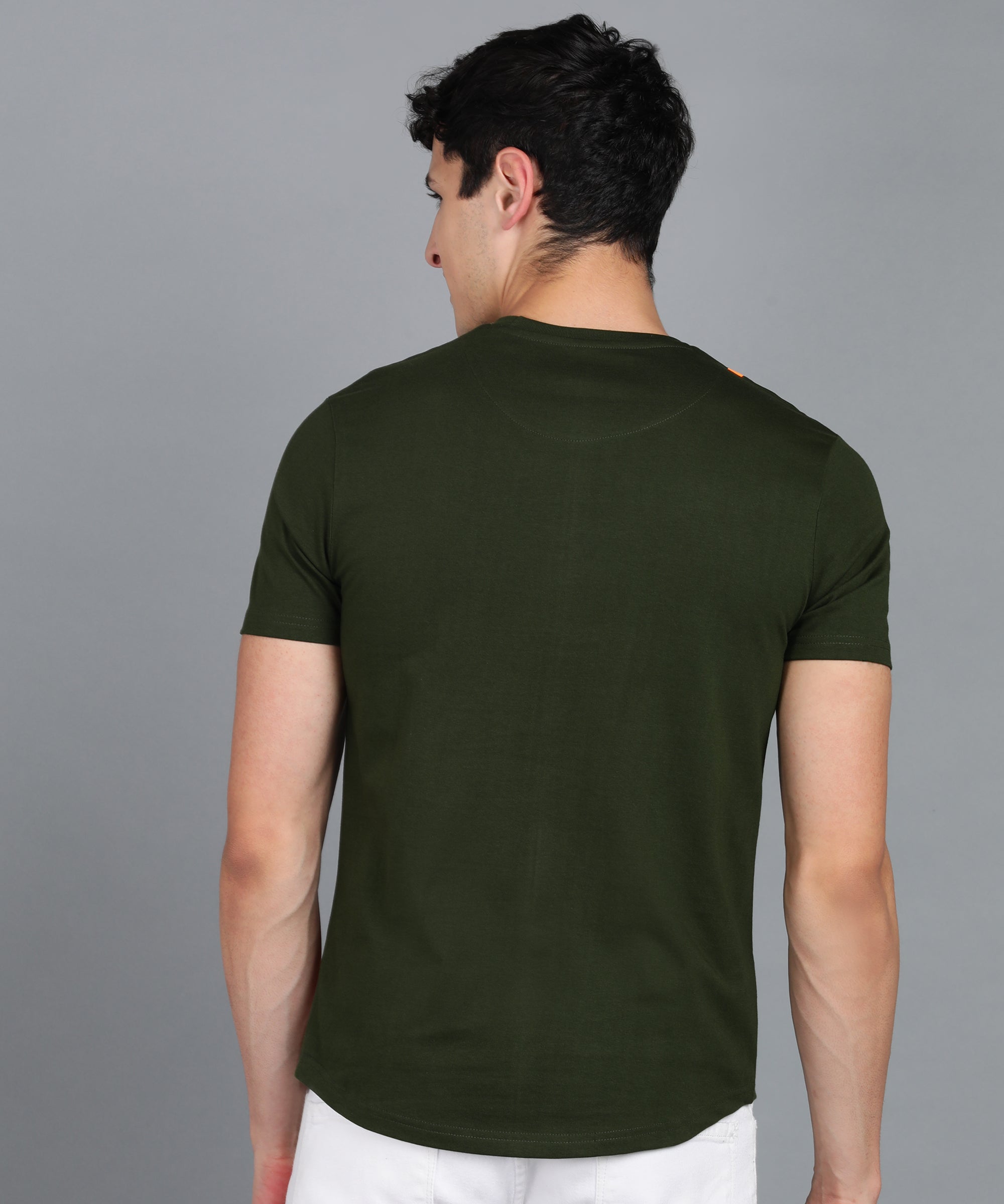 Men's Printed Olive Round Neck Half Sleeve Slim Fit Cotton T-Shirt