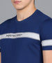 Men's Printed Dark Blue Round Neck Half Sleeve Slim Fit Cotton T-Shirt