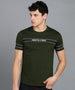 Men's Printed Olive Round Neck Half Sleeve Slim Fit Cotton T-Shirt