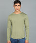 Men's Printed Olive Round Neck Full Sleeve Slim Fit Cotton T-Shirt