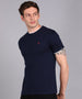 Men's Solid Navy Blue Round Neck Half Sleeve Slim Fit Cotton T-Shirt