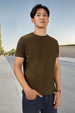 Men's Solid Olive Round Neck Half Sleeve Slim Fit Cotton T-Shirt