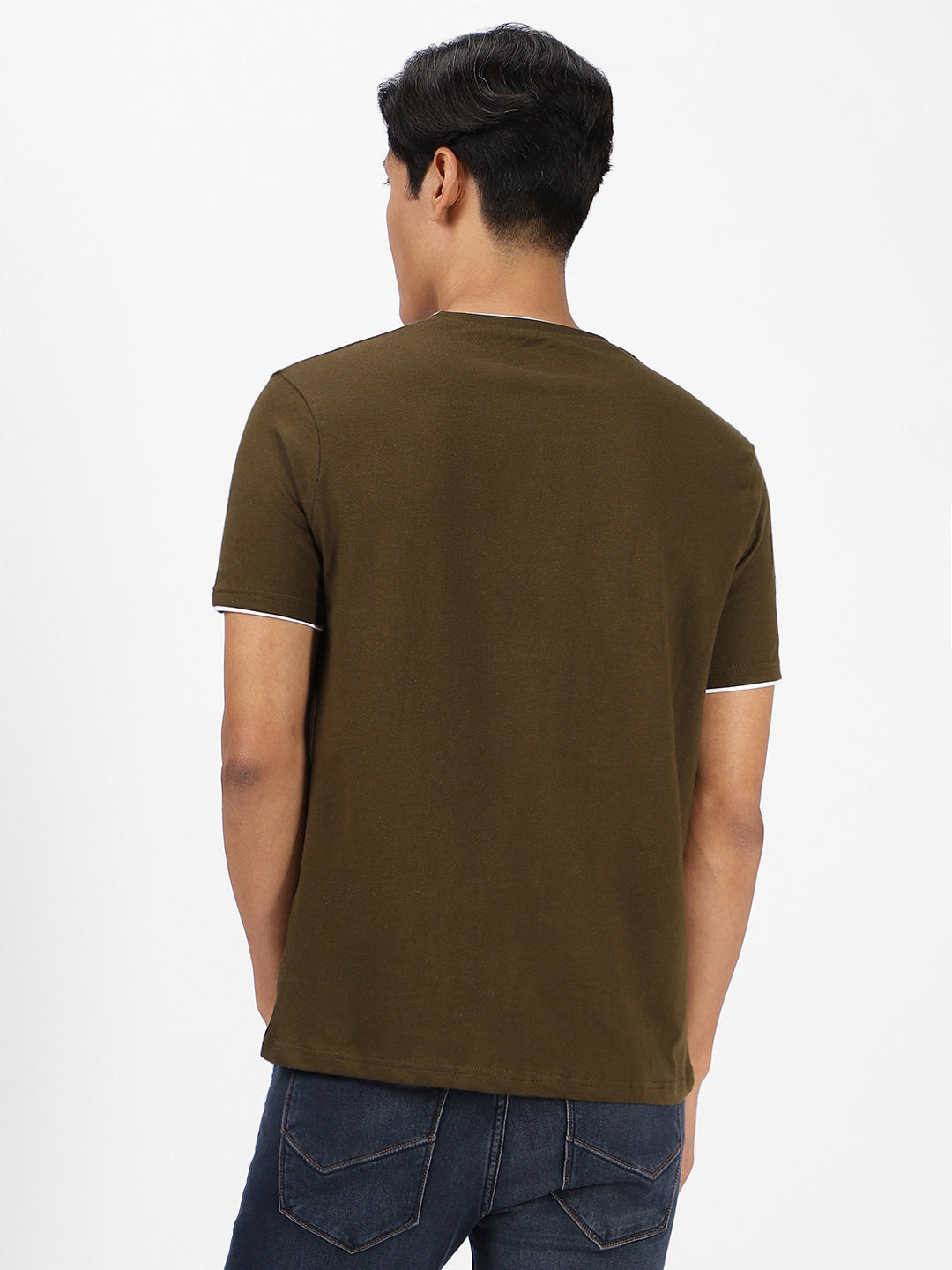 Men's Solid Olive Round Neck Half Sleeve Slim Fit Cotton T-Shirt