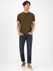 Men's Solid Olive Round Neck Half Sleeve Slim Fit Cotton T-Shirt