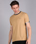 Men's Solid Khaki Round Neck Half Sleeve Slim Fit Cotton T-Shirt