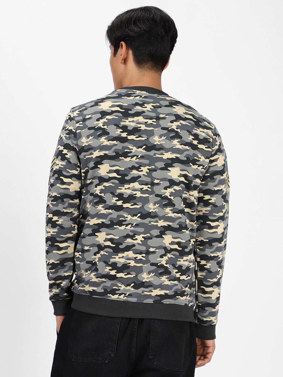 Men's Grey Cotton Camouflage Printed Round Neck Sweatshirt