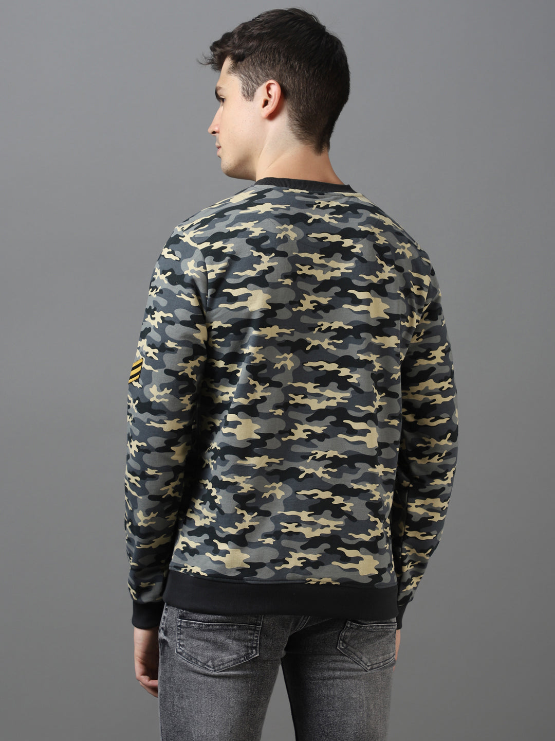 Men's Grey Cotton Camouflage Printed Round Neck Sweatshirt