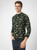 Men's Green Cotton Camouflage Printed Round Neck Sweatshirt