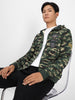 Men's Green Cotton Camouflage Printed Hooded Neck Sweatshirt