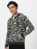 Men's Grey Cotton Camouflage Printed Hooded Neck Sweatshirt