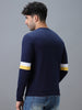 Men's Blue Cotton Color Block Round Neck Sweatshirt