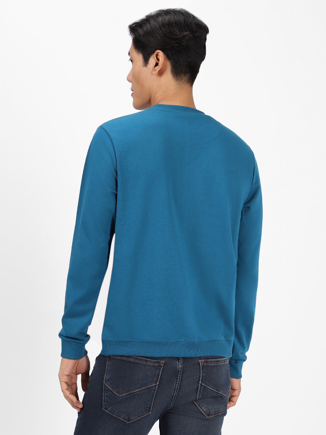 Men's Green Cotton Color Block Round Neck Sweatshirt