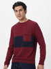 Men's Maroon Cotton Color Block Round Neck Sweatshirt