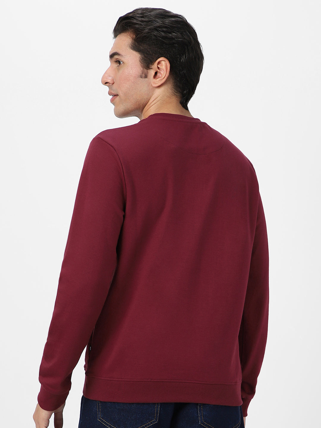 Men's Maroon Cotton Color Block Round Neck Sweatshirt