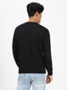 Men's Black Cotton Color Block Round Neck Sweatshirt