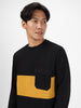 Men's Black Cotton Color Block Round Neck Sweatshirt