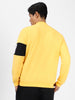 Men's Yellow Cotton Color Block Round Neck Sweatshirt