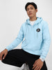 Men's Light Blue Cotton Solid Button Hooded Neck Sweatshirt