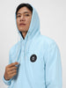 Men's Light Blue Cotton Solid Button Hooded Neck Sweatshirt