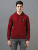 Men's Maroon Cotton Solid Button Hooded Neck Sweatshirt