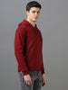 Men's Maroon Cotton Solid Button Hooded Neck Sweatshirt