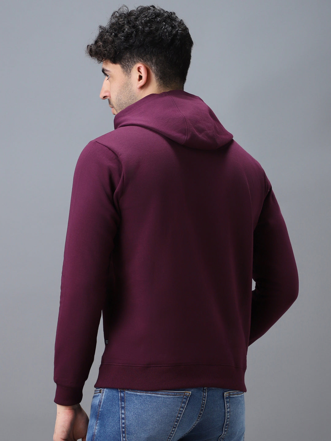 Men's Purple Cotton Solid Hooded Neck Sweatshirt