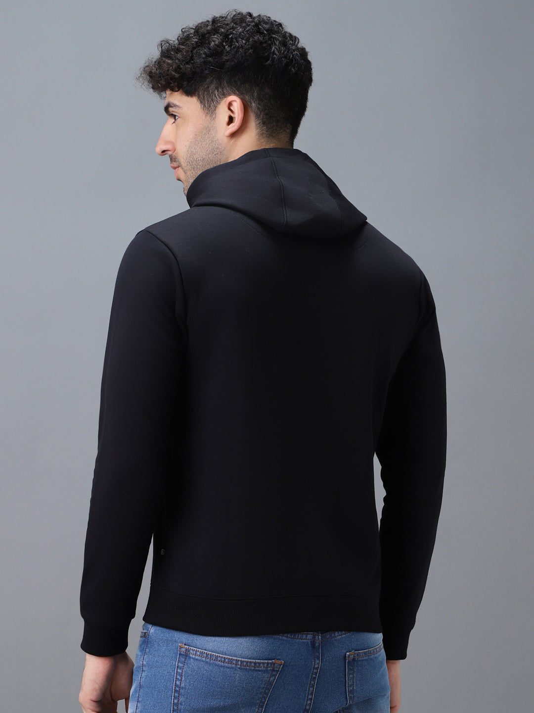 Men's Black Cotton Solid Hooded Neck Sweatshirt