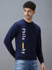 Men's Blue Cotton Graphic Print Round Neck Sweatshirt