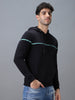 Men's Black Cotton Solid Hooded Neck Sweatshirt