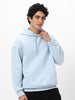 Men's Ballad Blue Cotton Solid Oversized Hooded Neck Sweatshirt