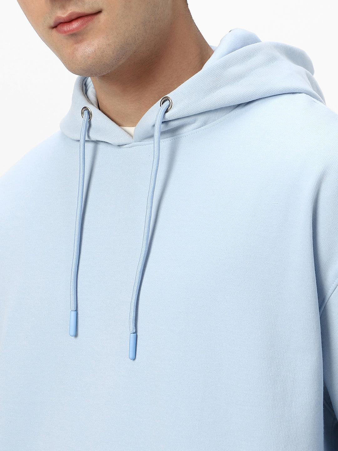 Men's Ballad Blue Cotton Solid Oversized Hooded Neck Sweatshirt