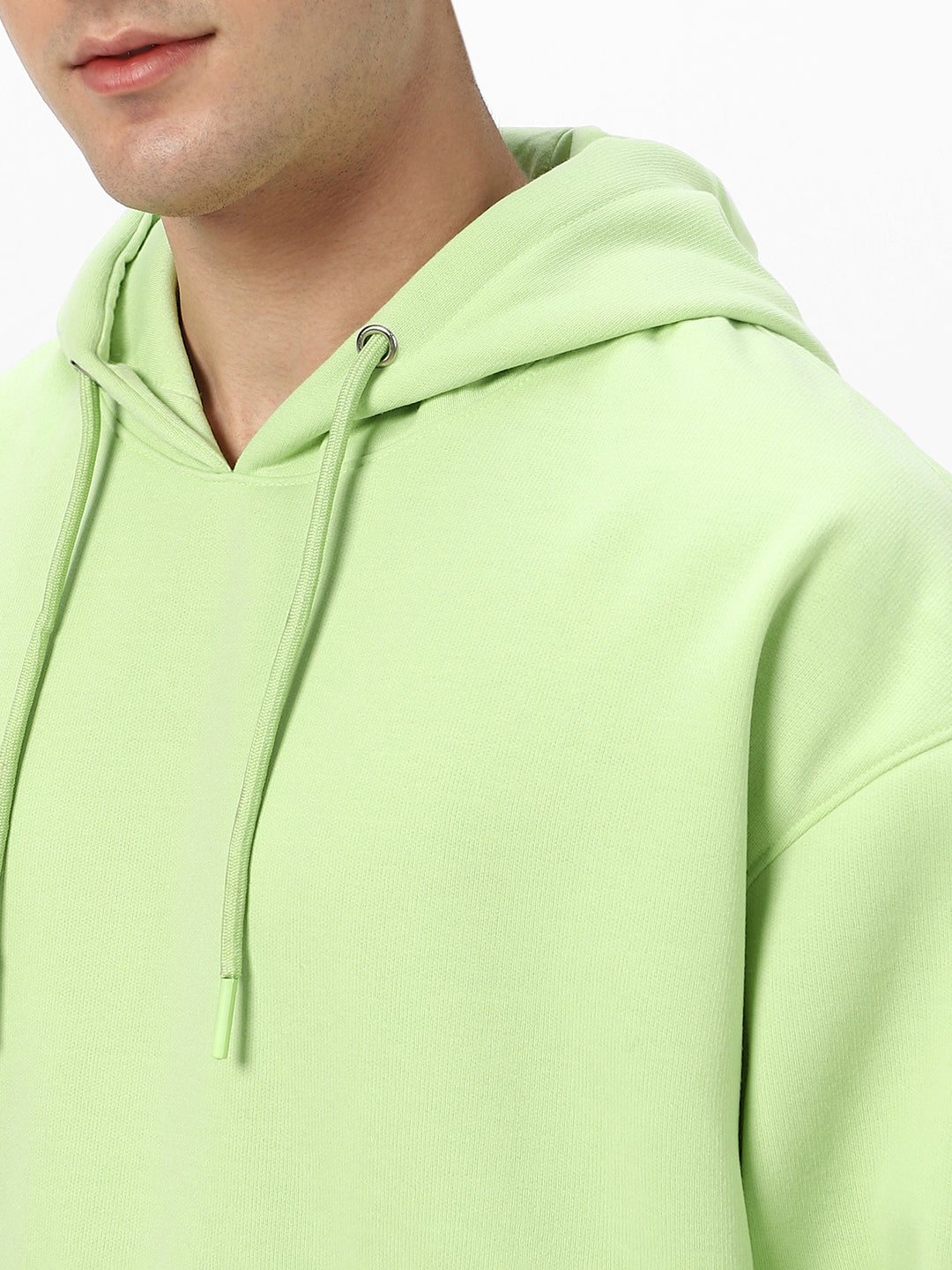 Men's Cool Matcha Cotton Solid Oversized Hooded Neck Sweatshirt