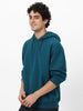 Men's Fog Teal Green Cotton Solid Oversized Hooded Neck Sweatshirt