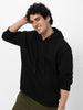 Men's Jet Black Cotton Solid Oversized Hooded Neck Sweatshirt