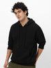 Men's Jet Black Cotton Solid Oversized Hooded Neck Sweatshirt