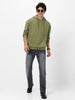 Men's Potent Olive Cotton Solid Oversized Hooded Neck Sweatshirt