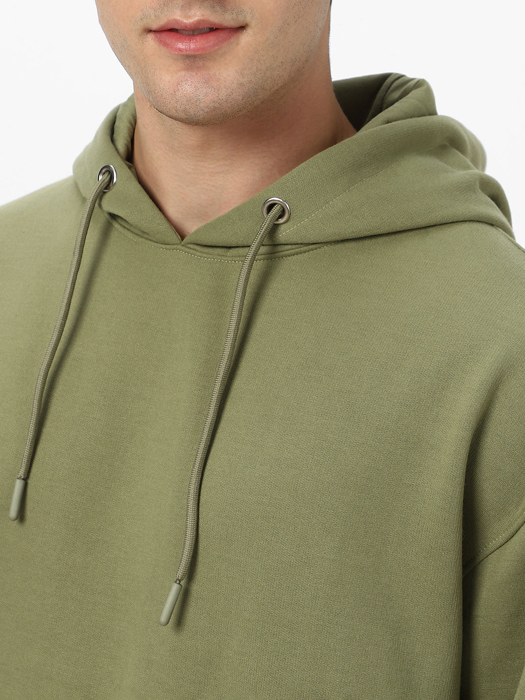 Men's Potent Olive Cotton Solid Oversized Hooded Neck Sweatshirt