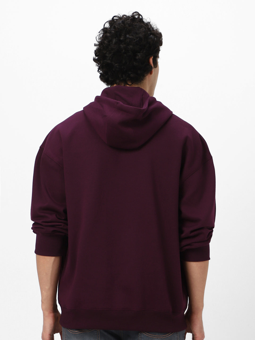 Men's Potent Purple Cotton Solid Oversized Hooded Neck Sweatshirt