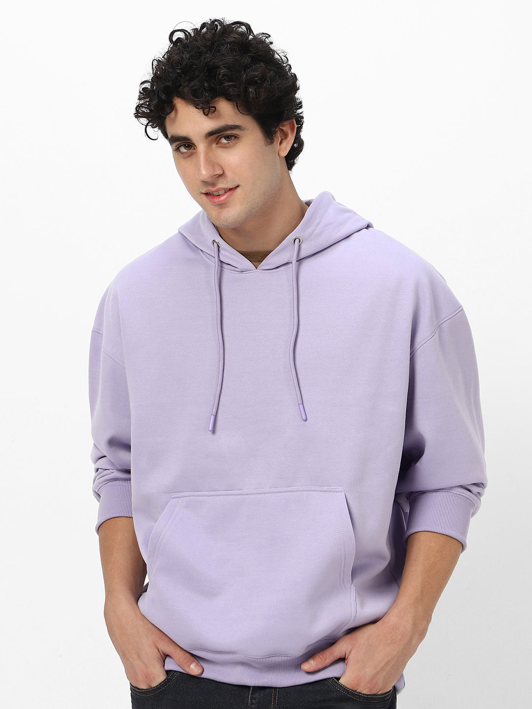 Men's Purple Heather Cotton Solid Oversized Hooded Neck Sweatshirt