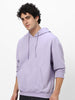 Men's Purple Heather Cotton Solid Oversized Hooded Neck Sweatshirt