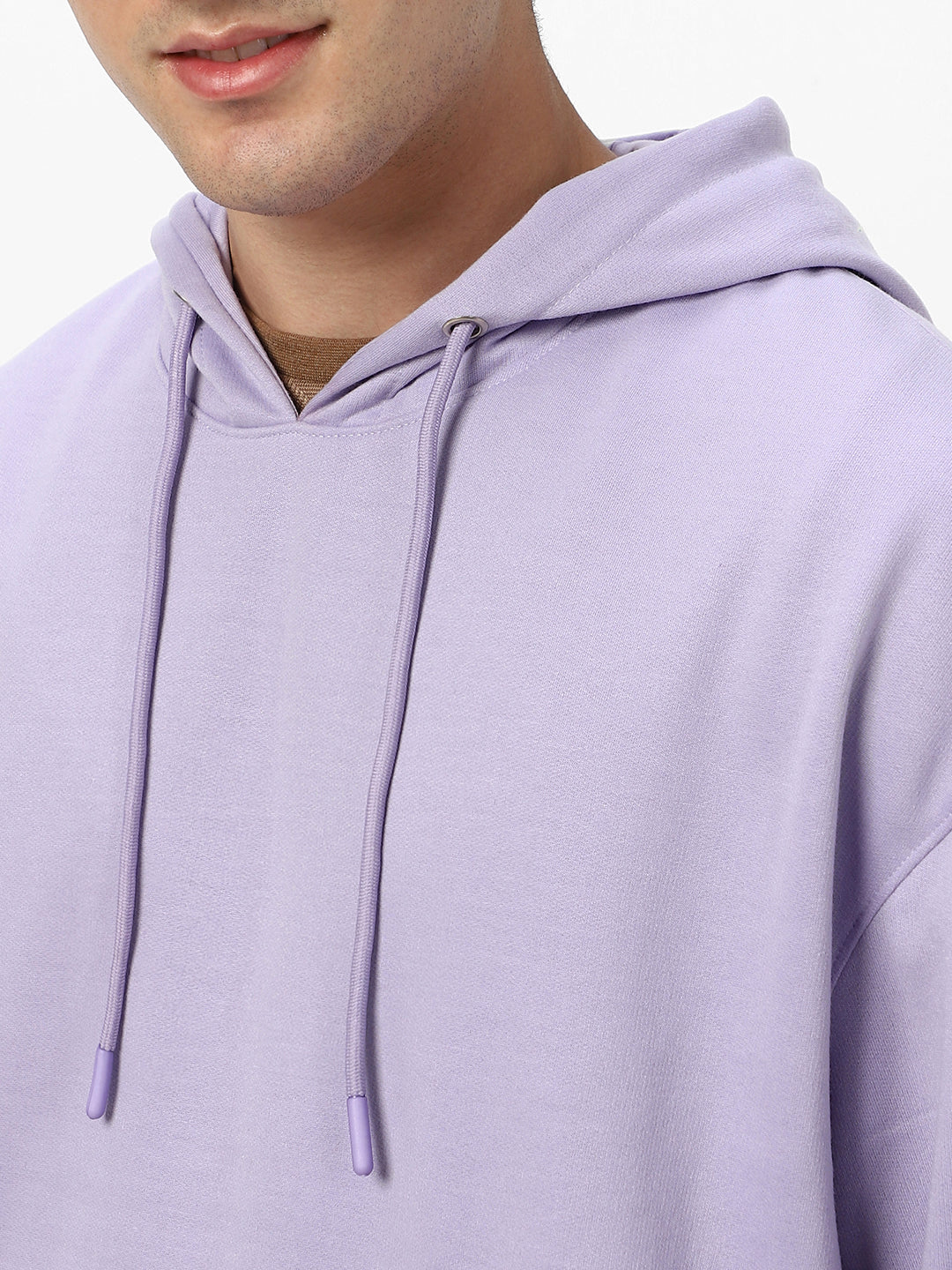 Men's Purple Heather Cotton Solid Oversized Hooded Neck Sweatshirt