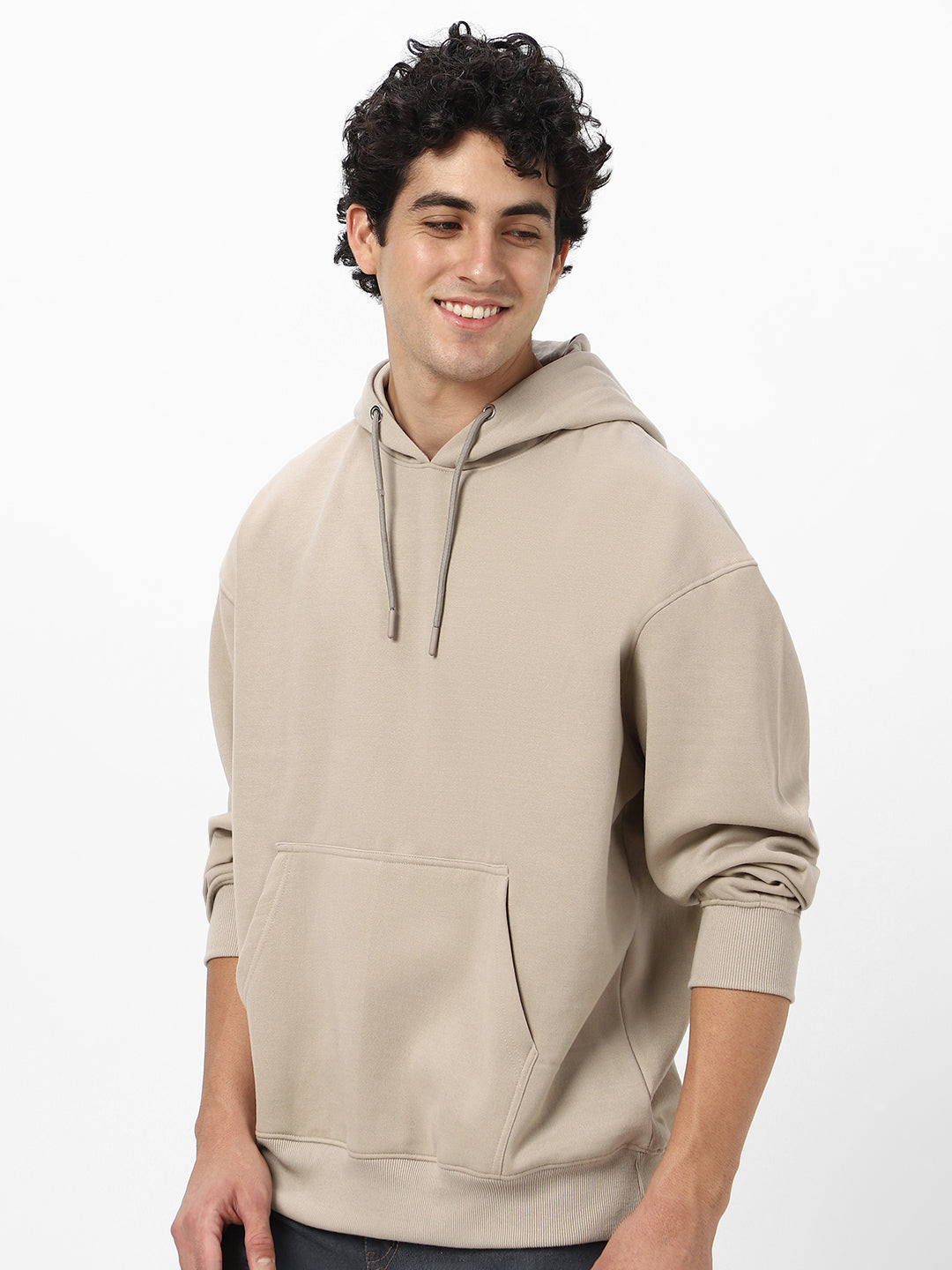 Men's Silver Lining Cotton Solid Oversized Hooded Neck Sweatshirt