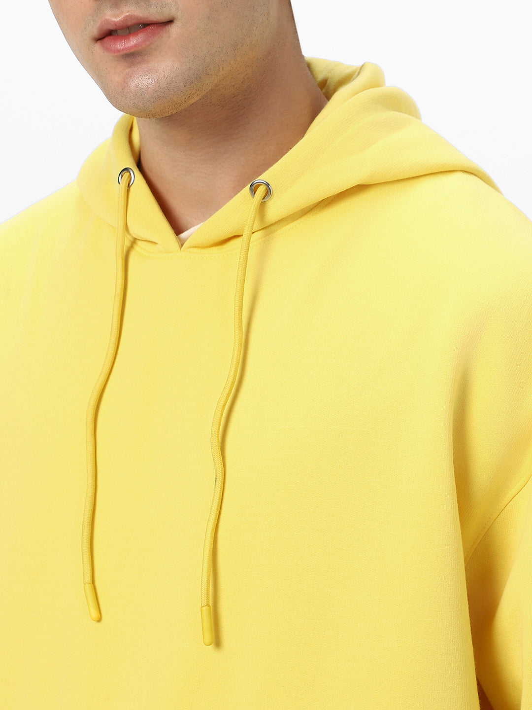 Men's Sun Yellow Cotton Solid Oversized Hooded Neck Sweatshirt