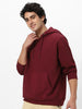 Men's Maroon Cotton Solid Oversized Hooded Neck Sweatshirt