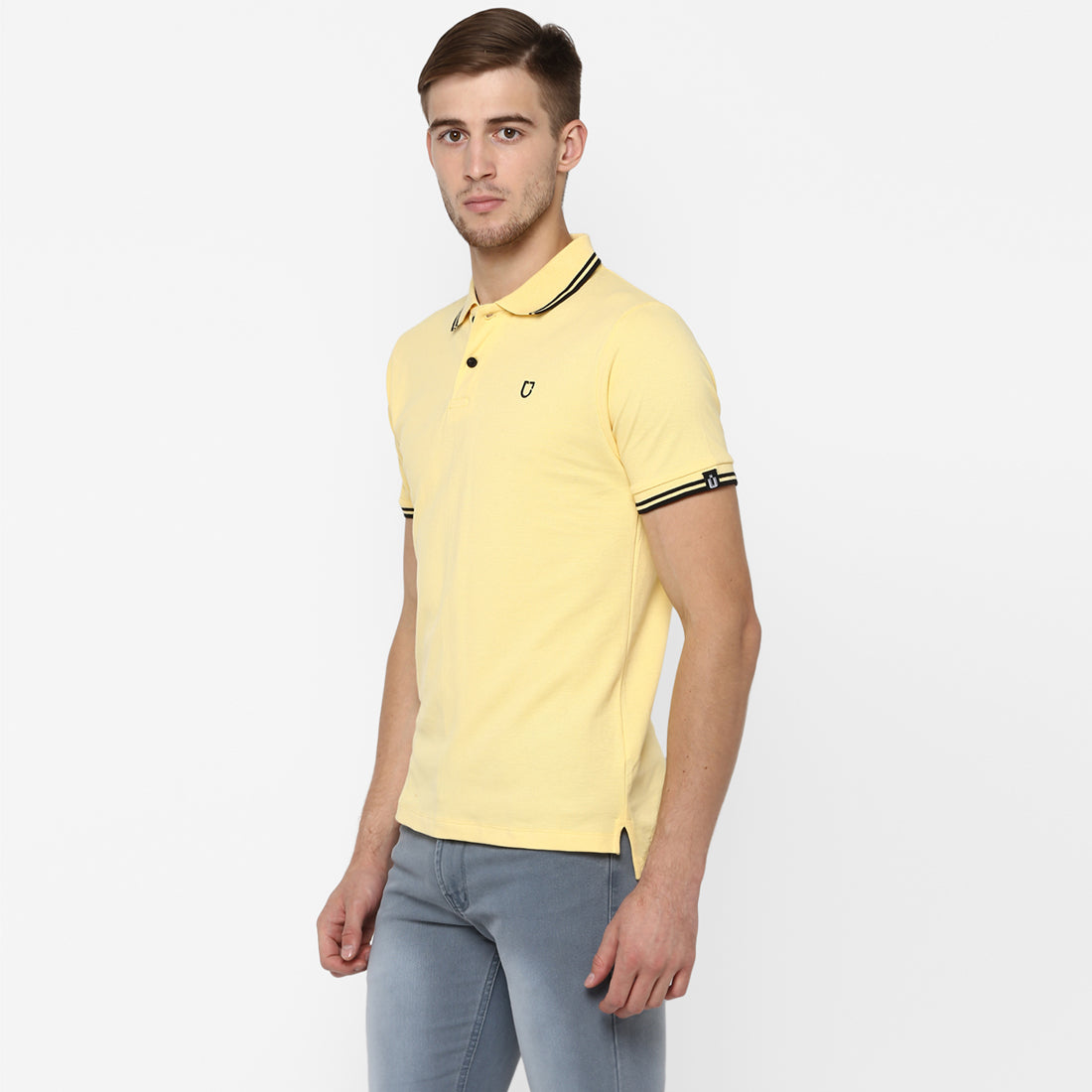 Men's Lemon Yellow Solid Slim Fit Half Sleeve Cotton Polo T-Shirt