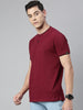 Men's Maroon Solid Mandarin Collar Slim Fit Cotton Polo T-Shirt