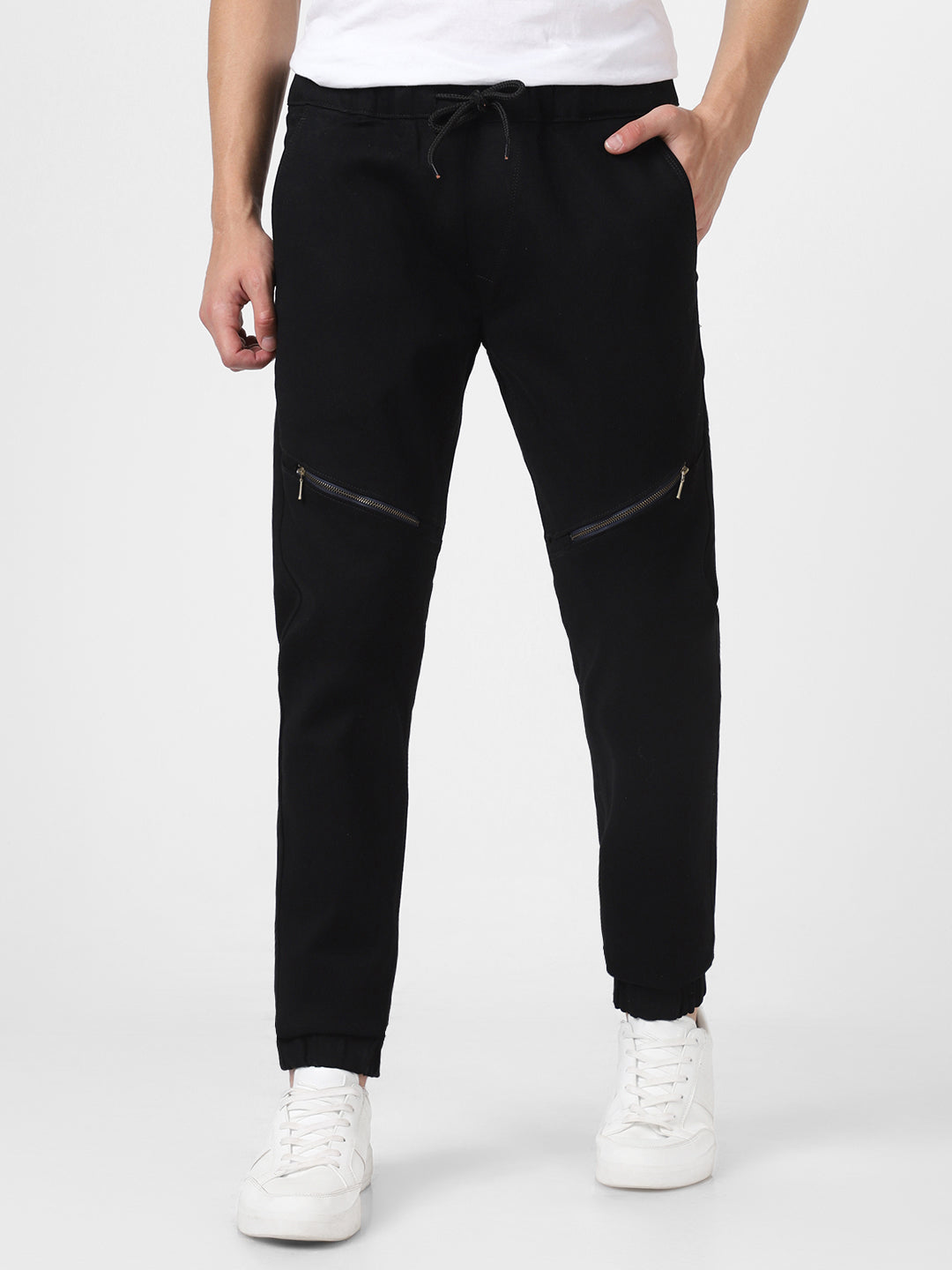 Men's Black Slim Fit Stretch Zippered Jogger Jeans